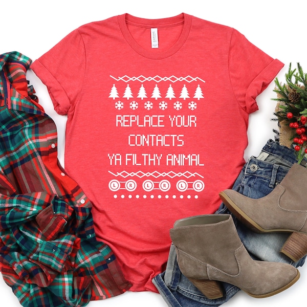 Reemplace sus contactos Ya Filthy Animal Ugly Holiday T-Shirt / Optometrist, Ophthalmologist, Ophthalmic Tech, Opto T-Shirt, Christmas Shirt