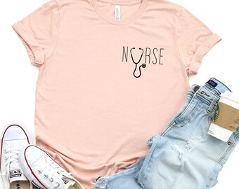 Small Stethoscope Nurse T-Shirt | Nursing School, Nursing Student, Nurse, Night Shift, Nurse Gift, Nurse Shirt, Nurselife, RN, BSN, Simple