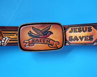 jesus holds up my pants belt buckle