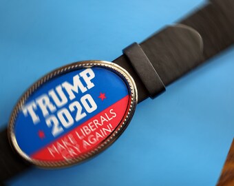 KEEP AMERICA GREAT /& Black Bonded Leather Belt TRUMP 2020 Epoxy Belt Buckle