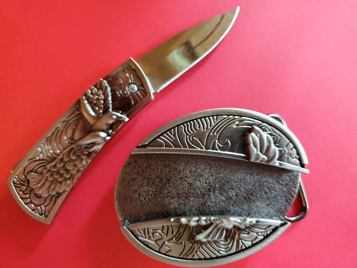 Unusual Knife Belt Buckle Western EAGLE Cowboy Rodeo Etsy