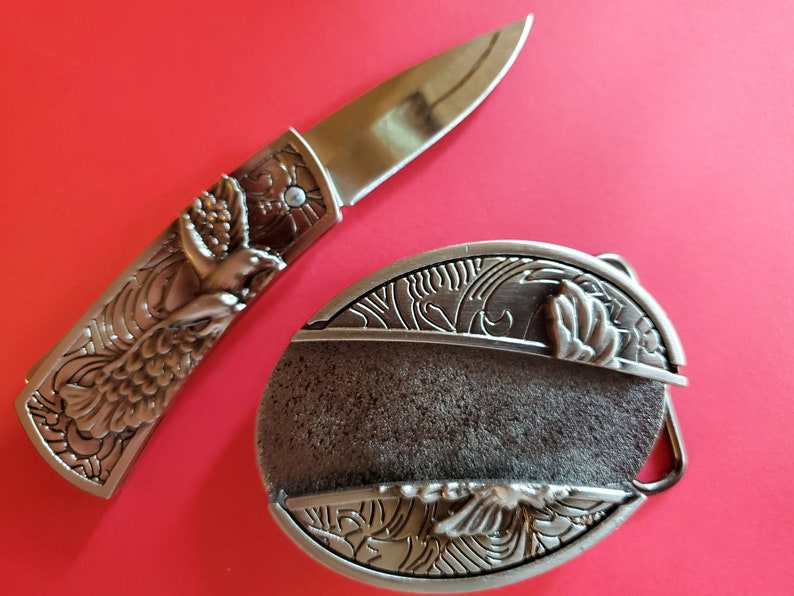 Unusual Knife Belt Buckle Western EAGLE Cowboy Rodeo Etsy
