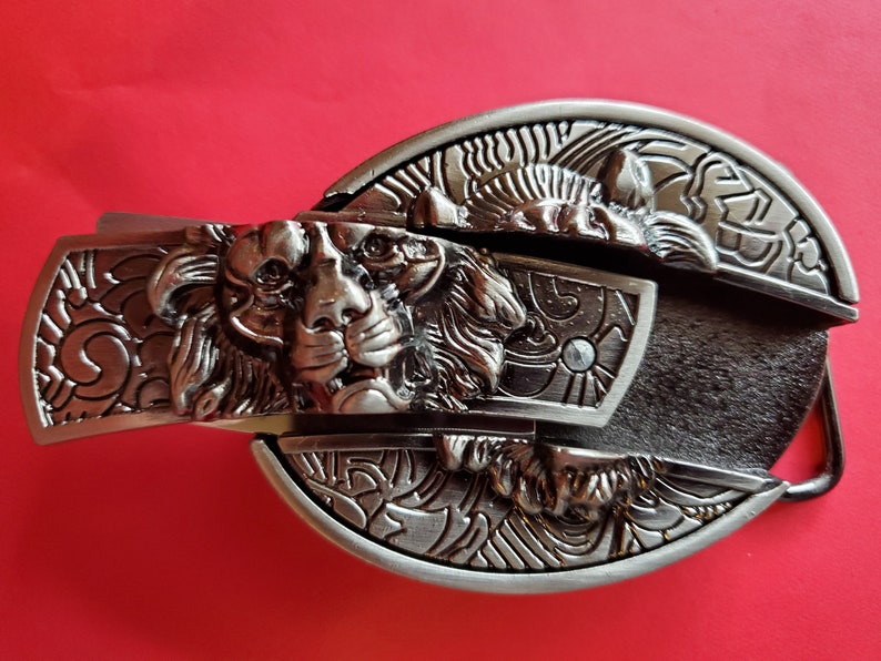 Unusual Knife Belt Buckle Western LION Cowboy Rodeo Etsy
