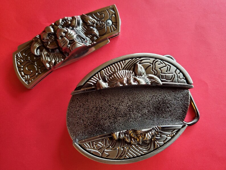 Unusual Knife Belt Buckle Western LION Cowboy Rodeo Etsy