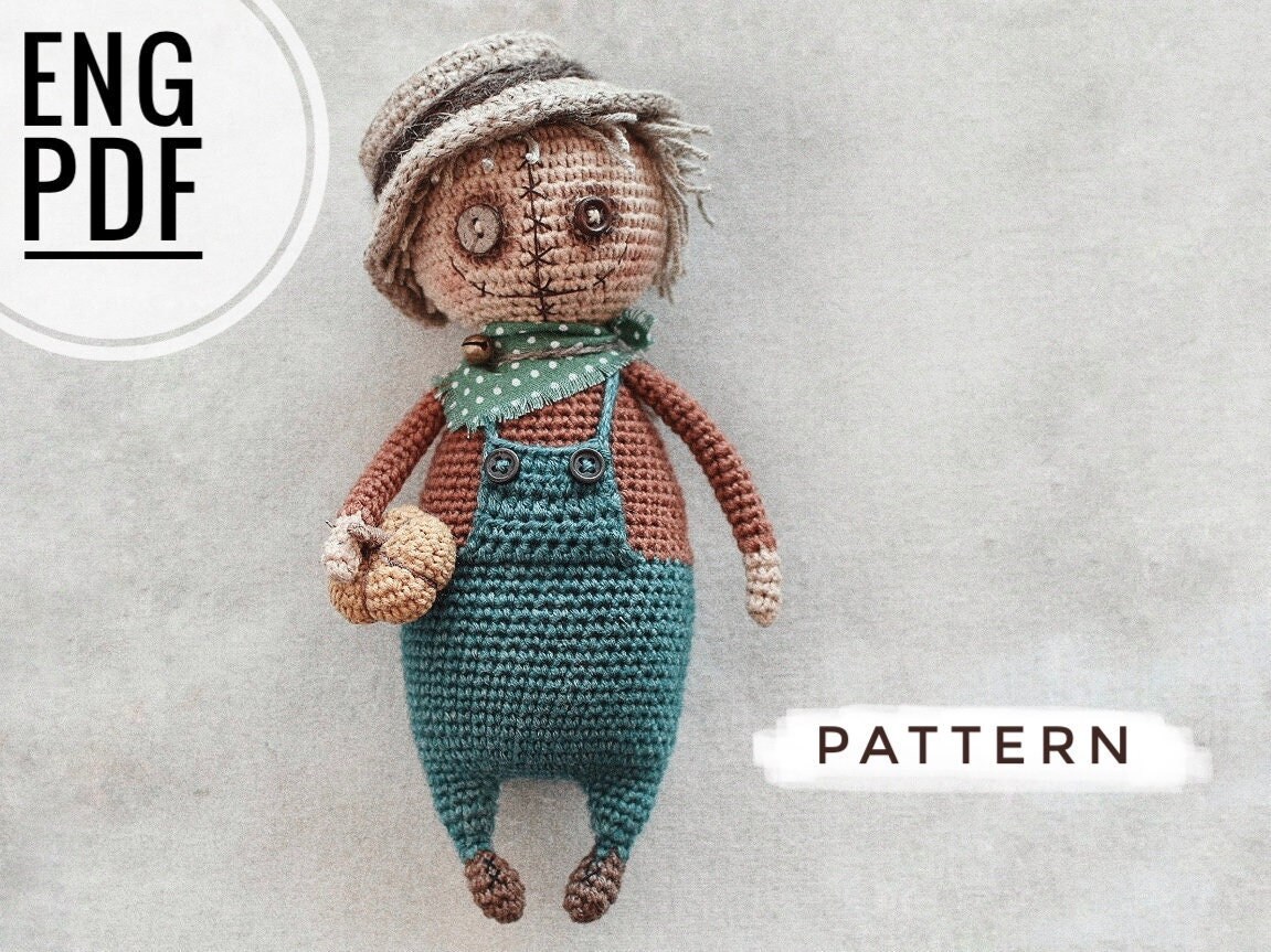 Scarecrow crochet pattern (7 in). Scarecrow amigurumi pattern. Hallow…