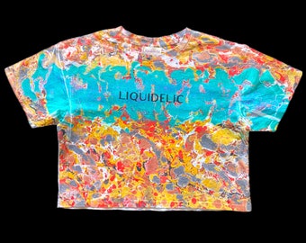 Volcanic Oasis Size S  Psychedelic Colorful Crop T-Shirts