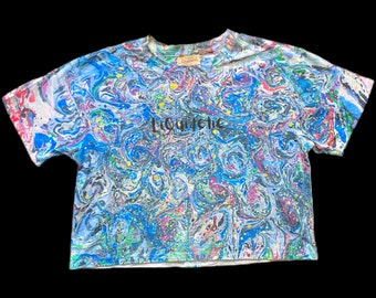 Swirly Night Sky  Size M  Psychedelic Colorful Crop T-Shirts