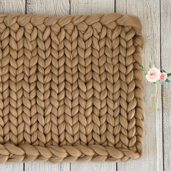 Real wool bump blanket basket stuffer, photography prop. Color: light tan