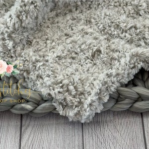 Hand knit GRAY faux fur layer