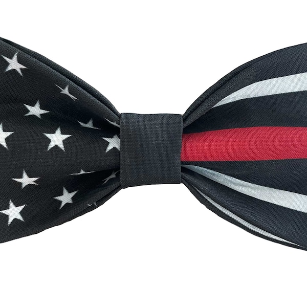 Fireman Thin Red Line - Dark Gray American Flag -Dog Bow Tie