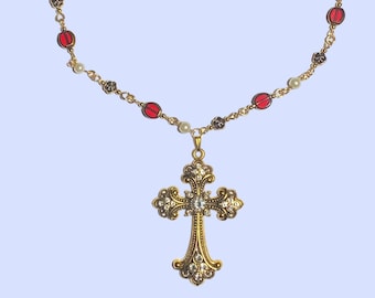 Beaded Chain Necklace With Cross Pendant