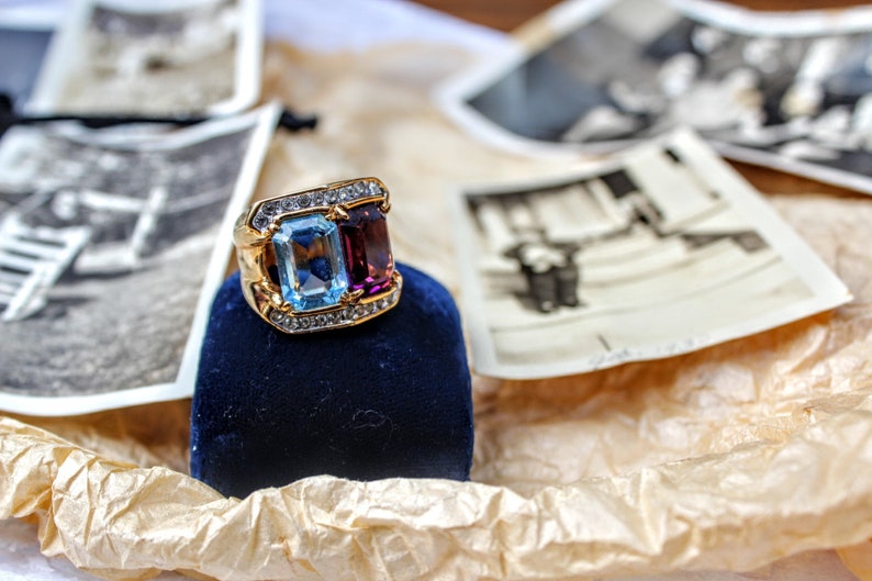 MultiStone Size 7 Gold Plated Double Rhinestone Ring