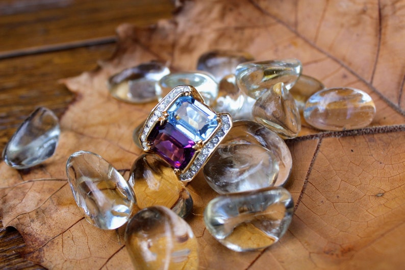 MultiStone Size 7 Gold Plated Double Rhinestone Ring