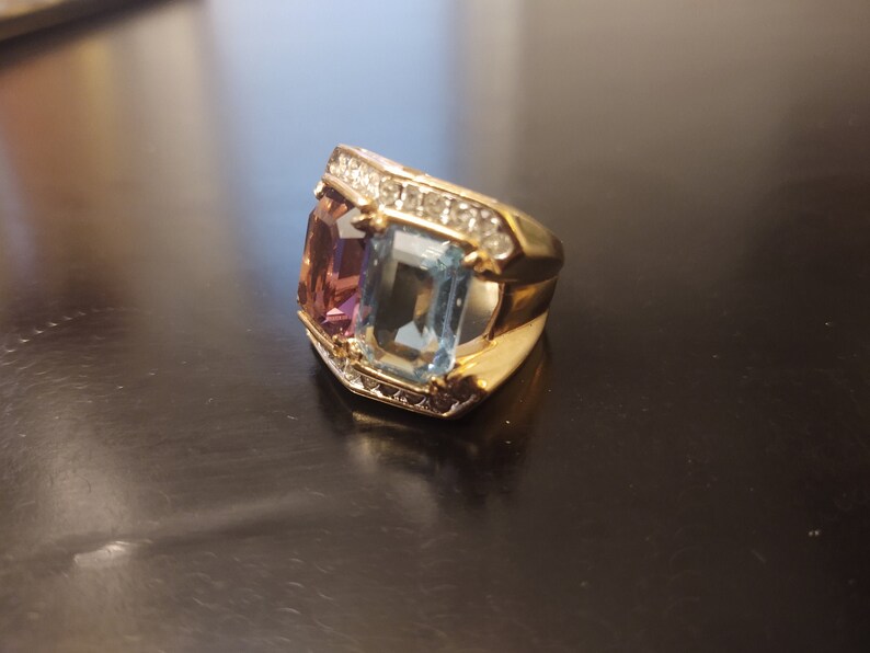 MultiStone Size 7 Gold Plated Double Rhinestone Ring
