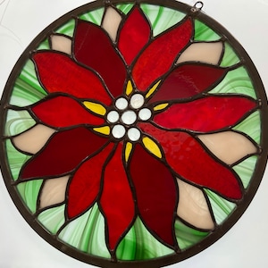 Poinsettia Stained Glass Suncatcher: Holiday Window Art