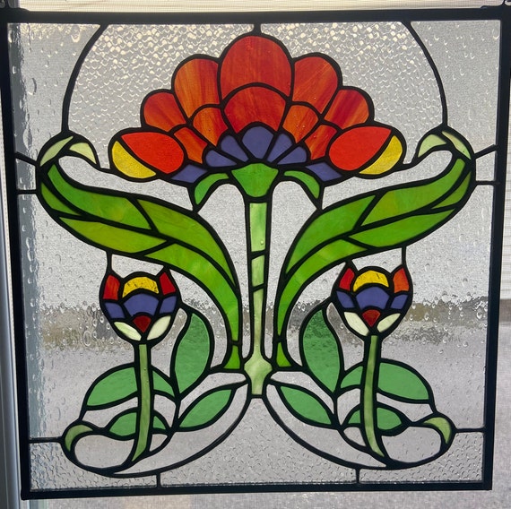 Art Deco Flower Panel In Stained Glass Stained Glass Flower Etsy