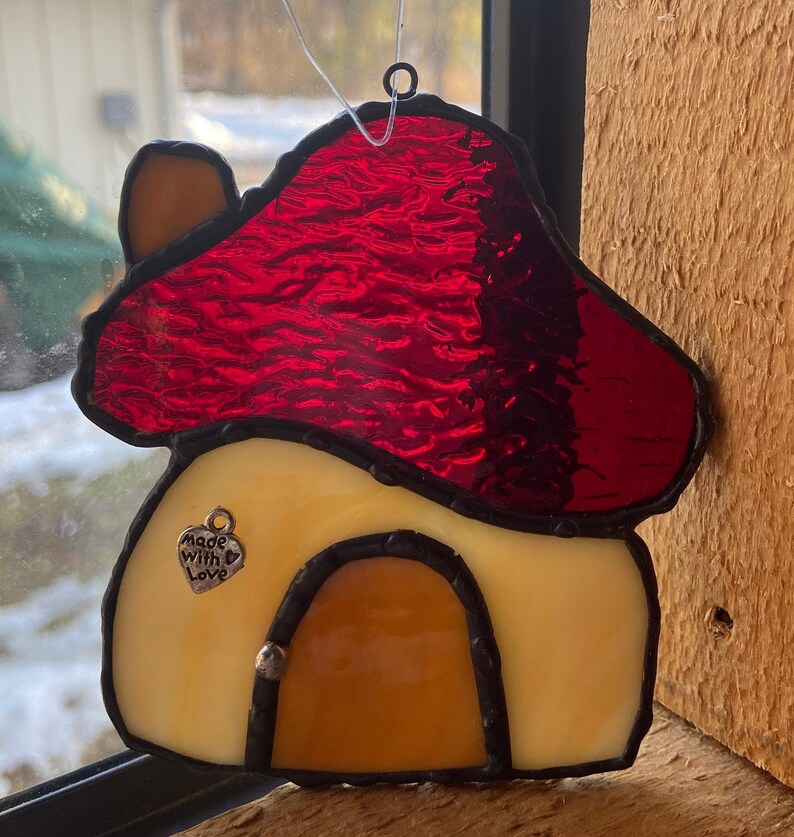 Mushroom Stained Glass Suncatcher Stained Glass Mushroom Etsy