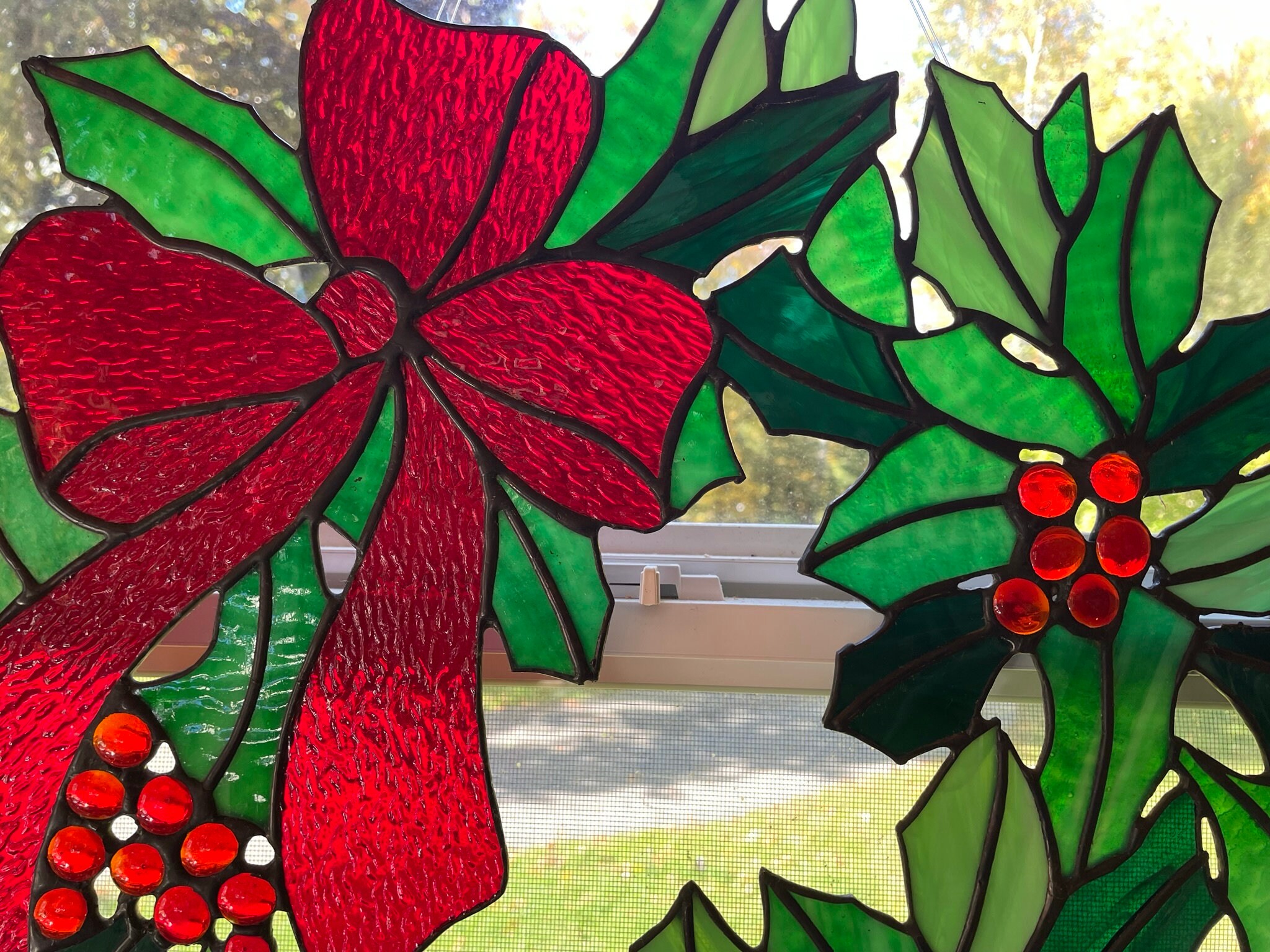 Wreath Stained Glass Christmas Wreath Stained Glass Stained Etsy