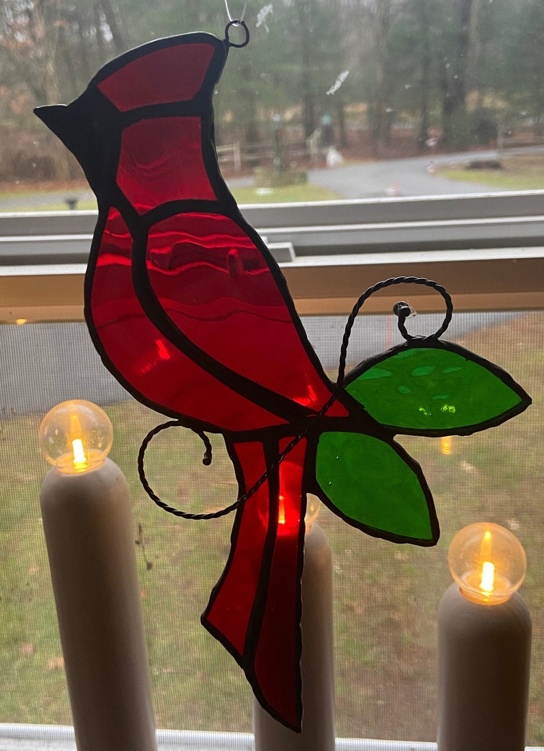 Cardinal Stained Glass Suncatcher Cardinal Glass Art Etsy
