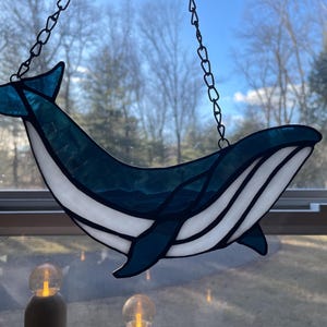 Blue Whale Stained Glass Suncatcher: Window Art Gift