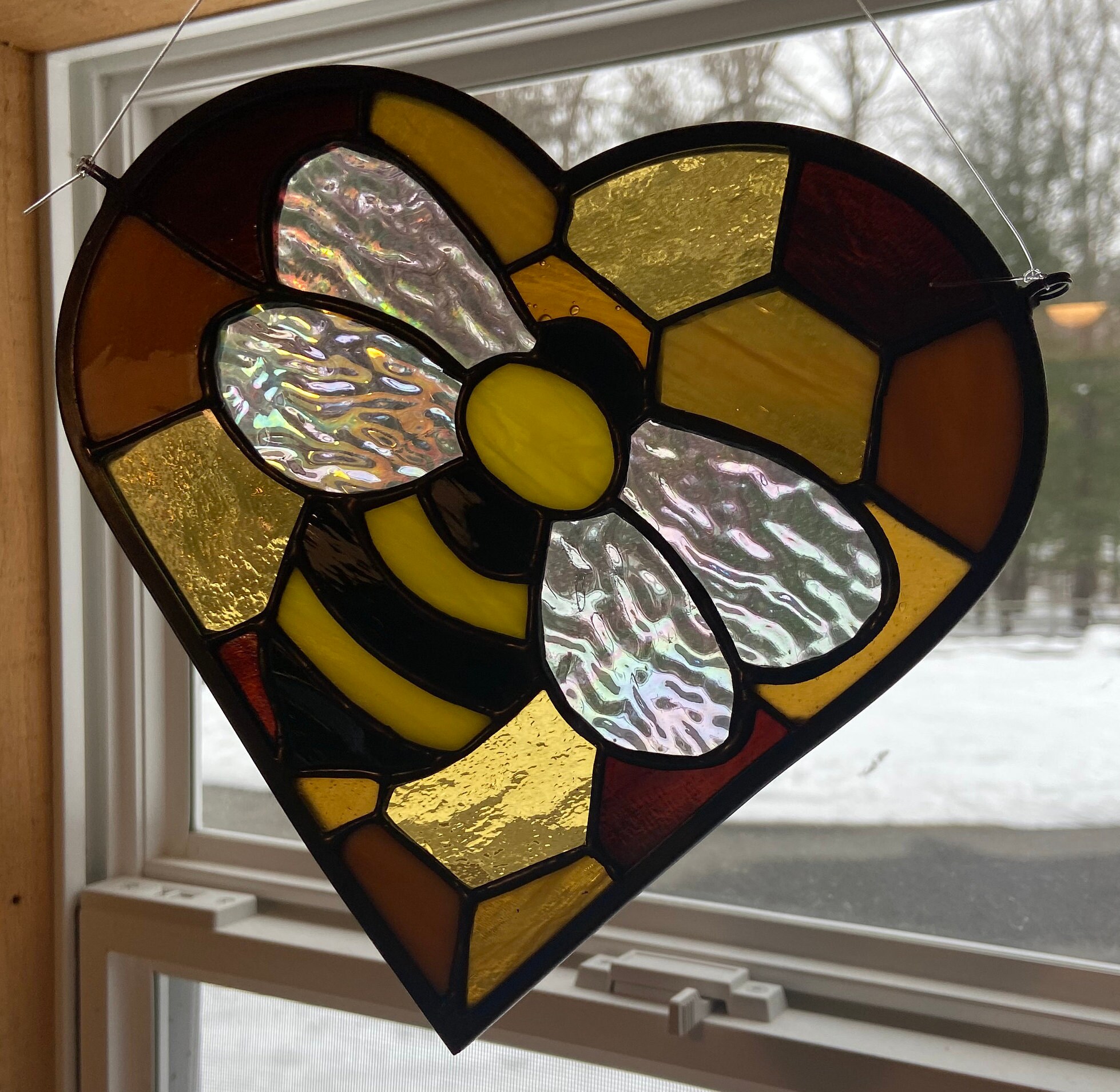Bee Stained Glass Stained Glass Bee Bee Stained Etsy