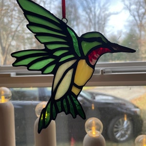 Hummingbird Stained Glass Suncatcher: Copper Foil Glass Art