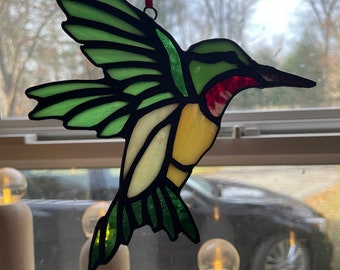 Hummingbird Stained Glass, Stained Glass Hummingbird, Hummingbird Suncatcher Stained Glass, Glass Art, Hummingbird Glass Art