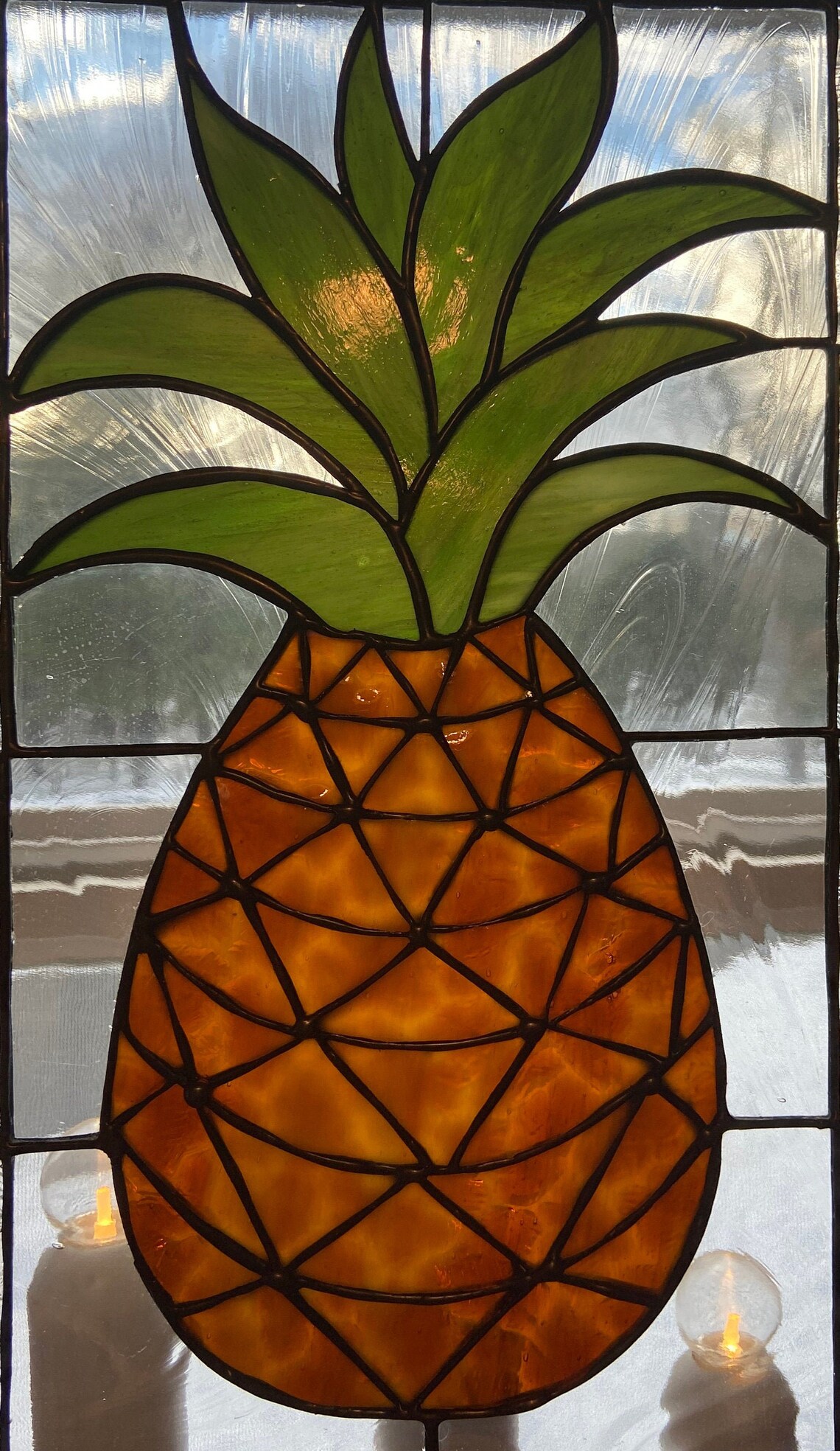 Pineapple Stained Glass Panel Stained Glass Pineaple Panel Etsy