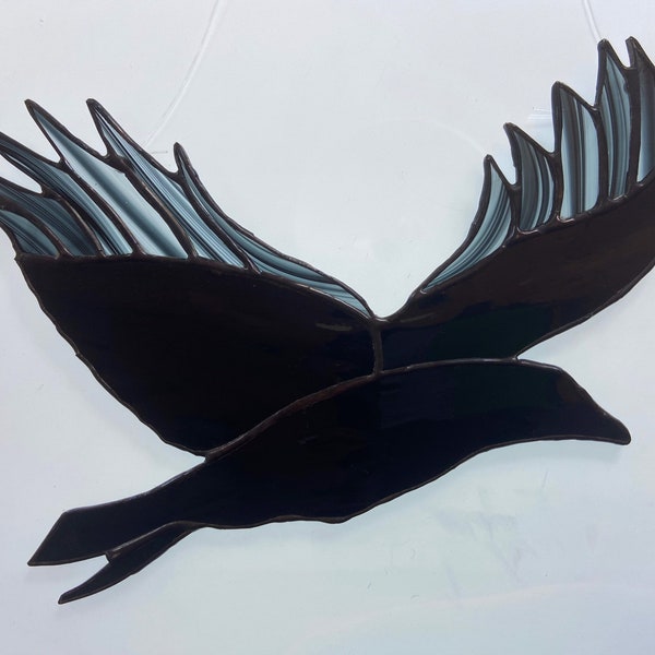 Blackbird Stained Glass, Blackbird in Flight Stained Glass, Bird Suncatcher,  Gifts