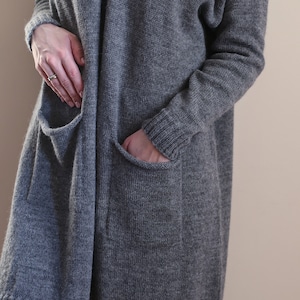 Casual Dark grey cardigan, Women's clothing, Long alpaca coat, Soft and warm cardigan, Comfy sweater