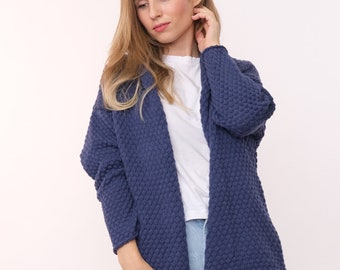 Cozy Alpaca wool cardigan, Women's coat, Long oversized Alpaca coat, Casual high quality wool cardigan, Indigo color