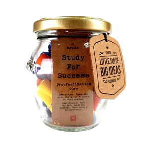 Study for Success Procrastination Cure Jar Thoughtful Gift Motivational Present Unique Gift, Study Gift Idea, Student Gifts, Uni Gift image 1
