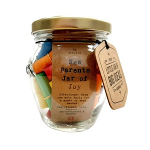 New Parents Gift New Parents Jar of Joy Take One a Day with Over a Month of Thoughtful, Funny Quotations in a Jar for New Mum & Dad image 1