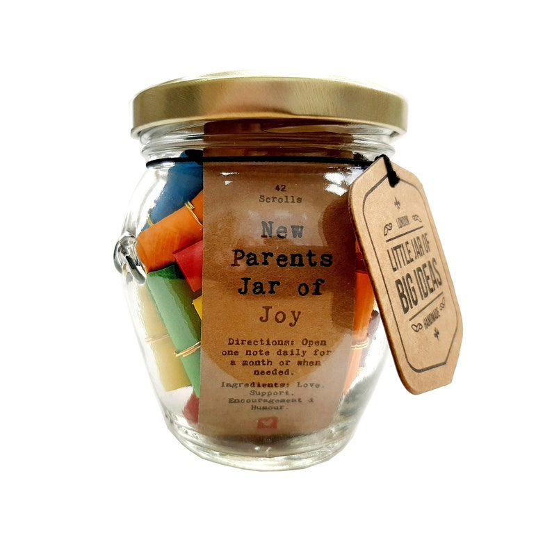 New Parents Gift New Parents Jar of Joy Take One a Day with Over a Month of Thoughtful, Funny Quotations in a Jar for New Mum & Dad image 1