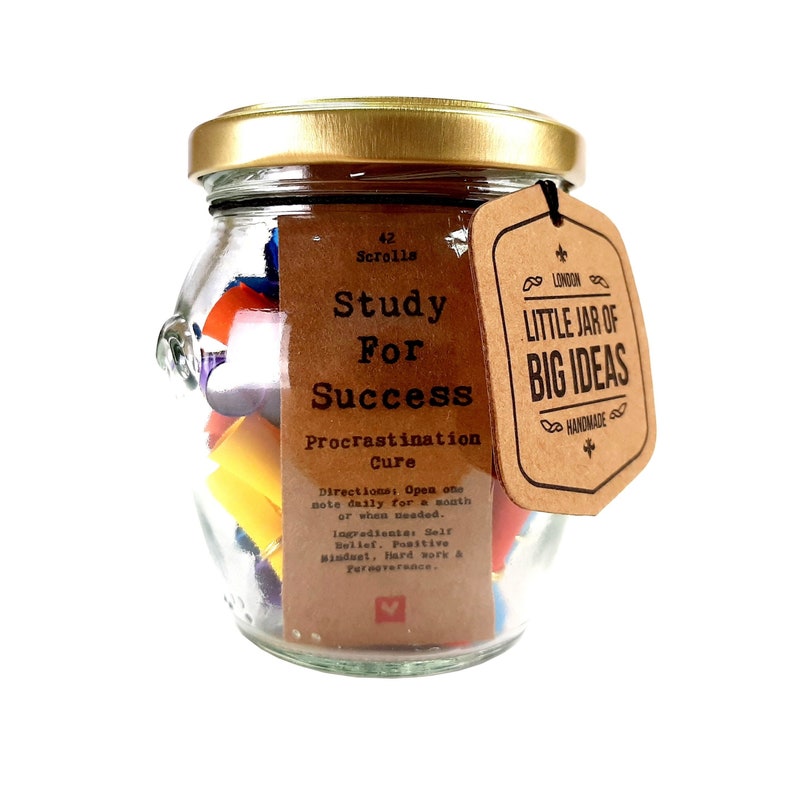 Study for Success Procrastination Cure Jar Thoughtful Gift Motivational Present Unique Gift, Study Gift Idea, Student Gifts, Uni Gift image 1