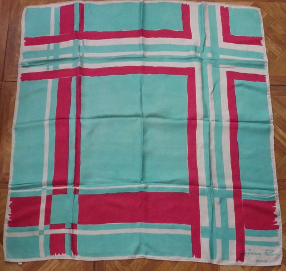 Foulard Vintage JEAN PATOU En Soie 100% - Motif Floral Multicolore, Fait Main