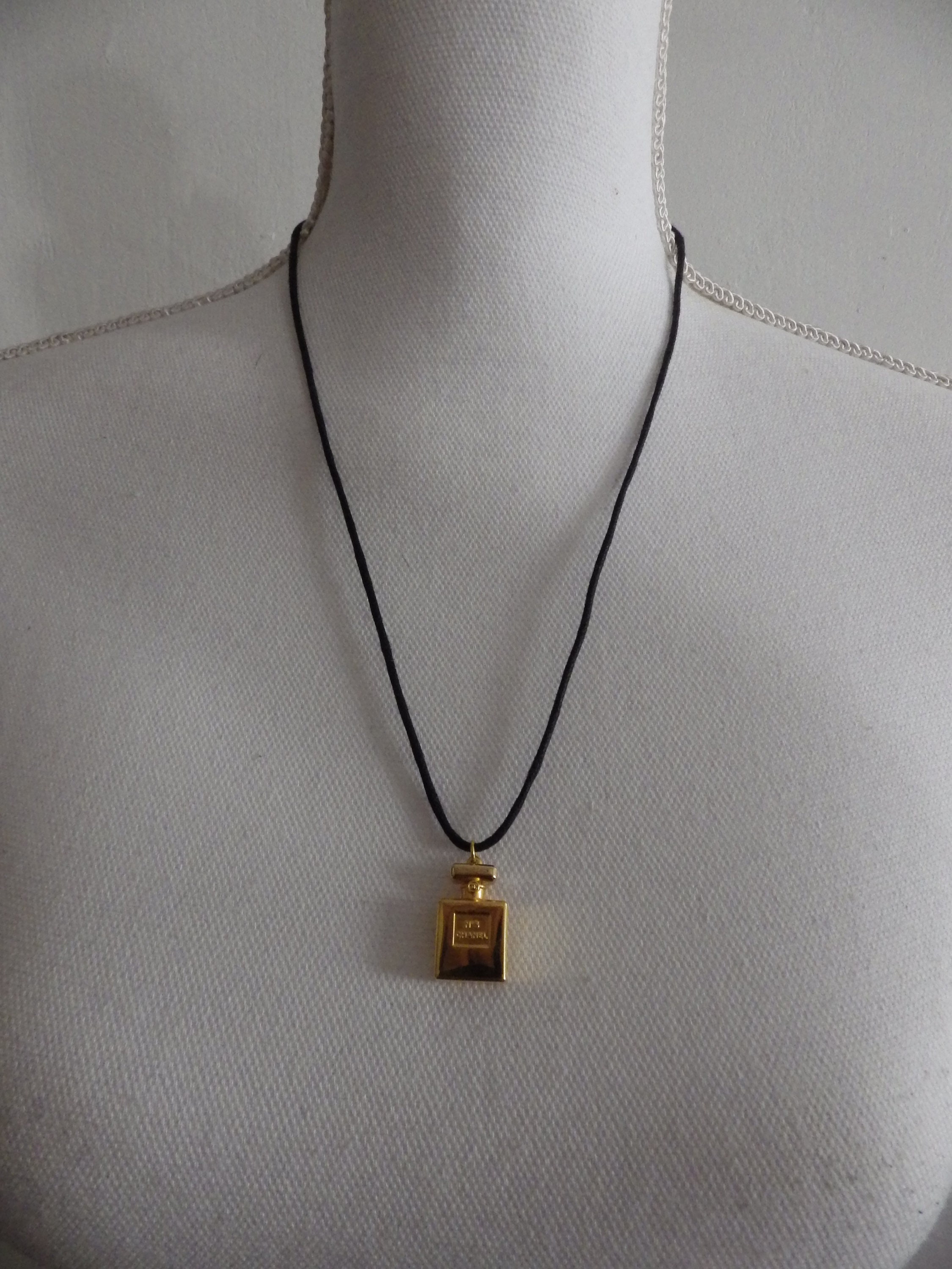 Auth Chanel Gold Black Chain COCO Perfume Bottle Necklace Vintage  1A260010n"