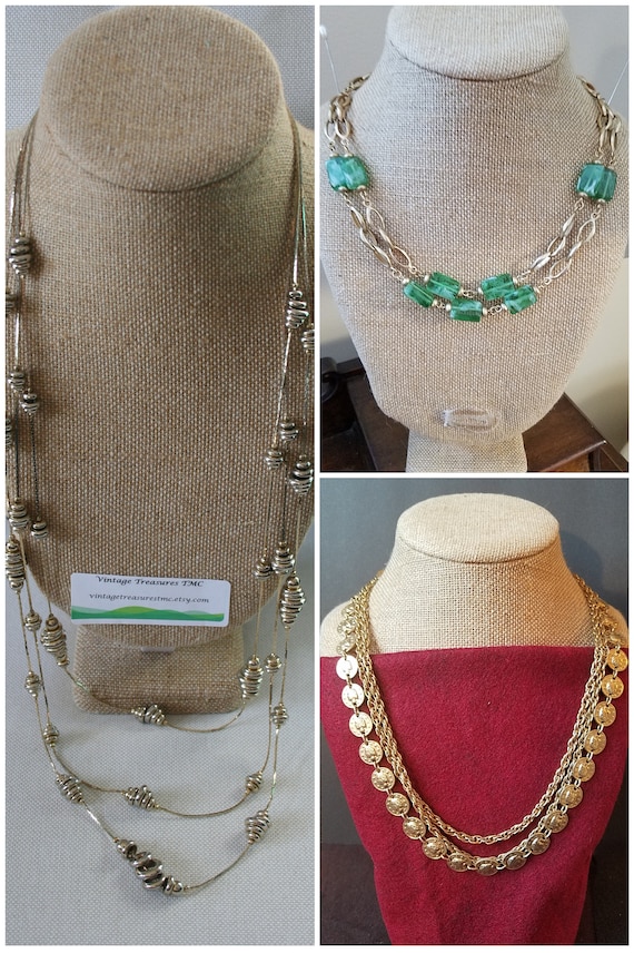 3 styles multistrand gold necklaces- unique beads,