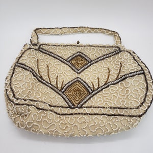 Vintage Ecru Brown beaded evening bag purse image 1