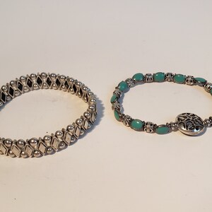 Silver Elastic Bracelets - two styles - Turquoise enamel
