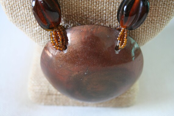 Vintage Copper toned beaded necklace with large d… - image 2