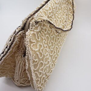 Vintage Ecru Brown beaded evening bag purse image 8