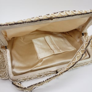 Vintage Ecru Brown beaded evening bag purse image 4
