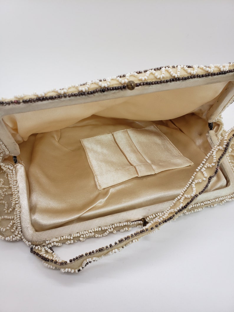 Vintage Ecru Brown beaded evening bag purse image 4