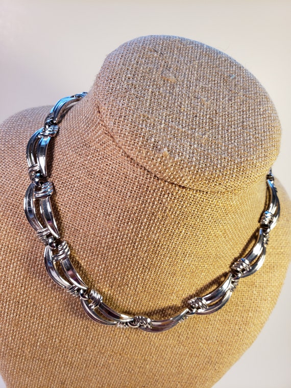 Trifari signed silver tone choker - image 2