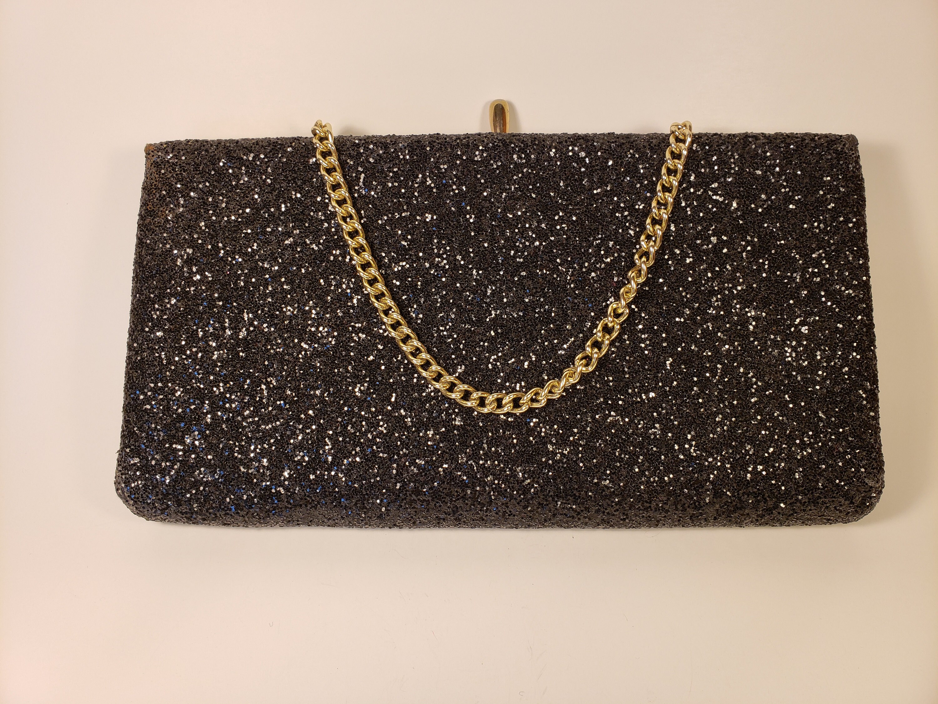 black glitter evening bag