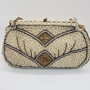 Vintage Ecru Brown beaded evening bag purse image 6