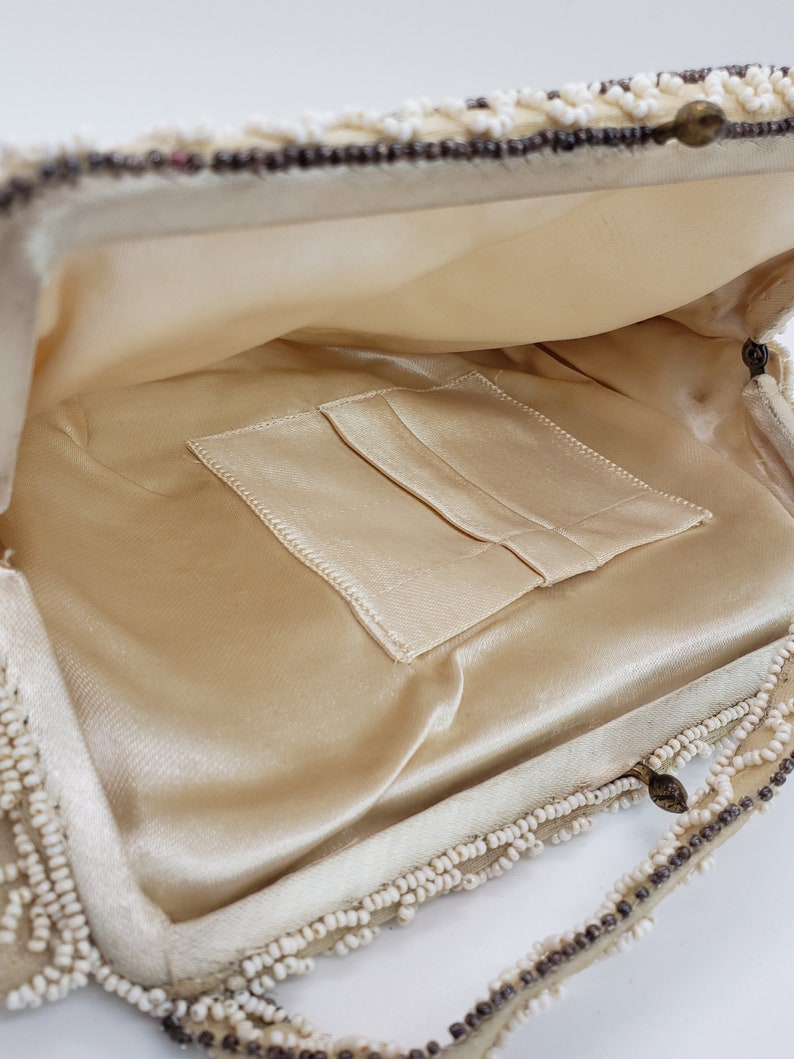 Vintage Ecru Brown beaded evening bag purse image 5
