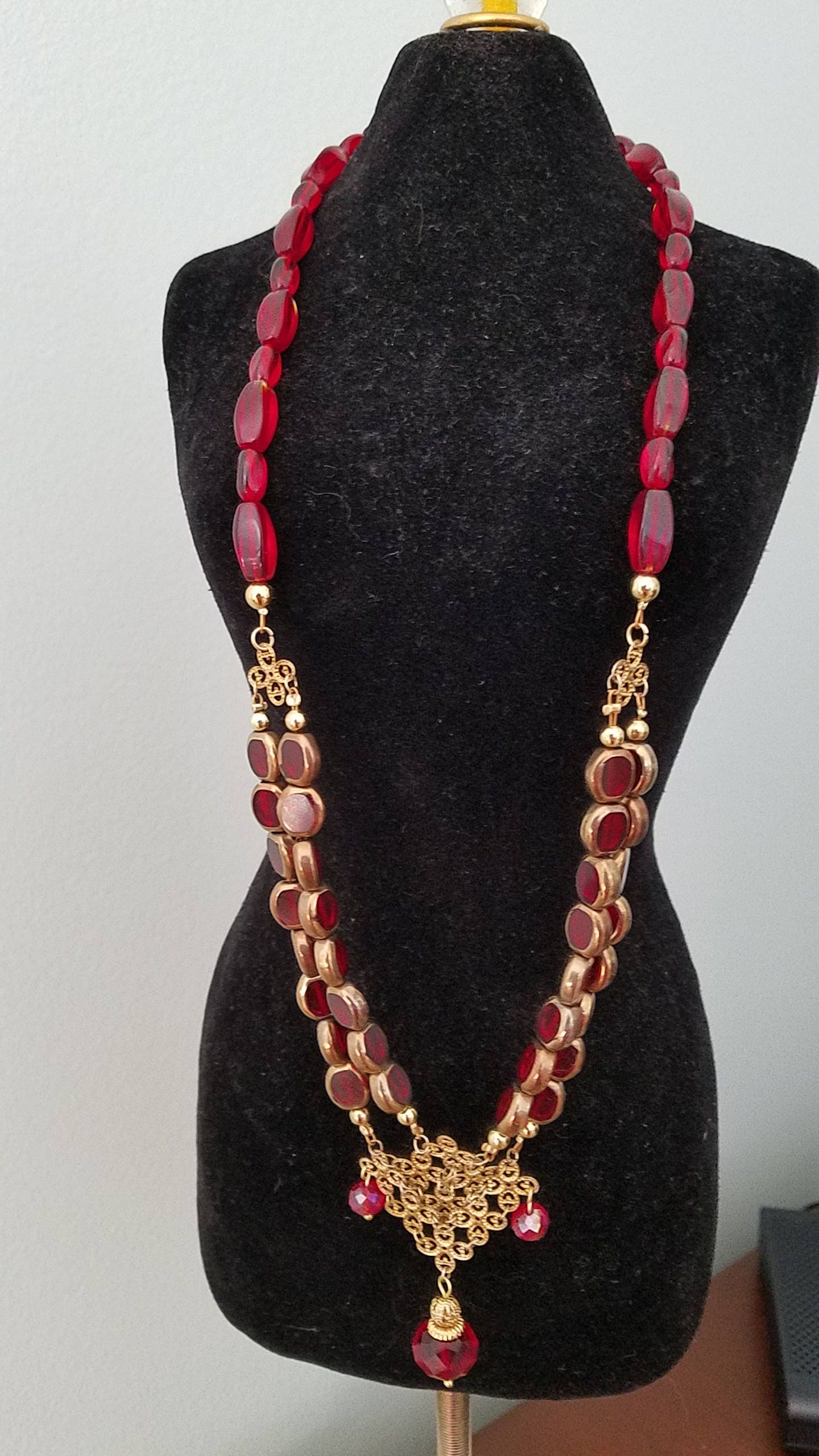 Victorian Red Beaded Necklace - Etsy