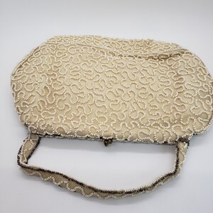 Vintage Ecru Brown beaded evening bag purse image 3